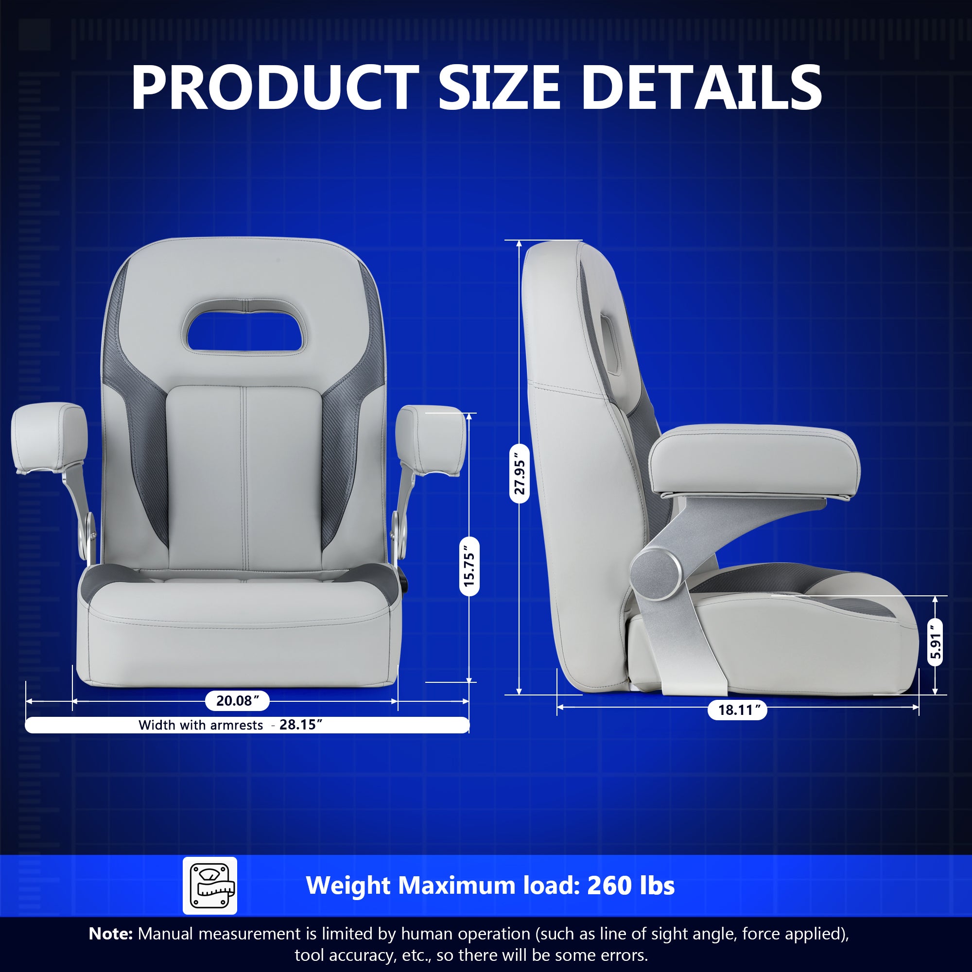 NORTHCAPTAIN Premium Pontoon Captain's Chair High Back Reclining Pontoon Bucket Boat Seat with Adjustable Aluminum Armrests